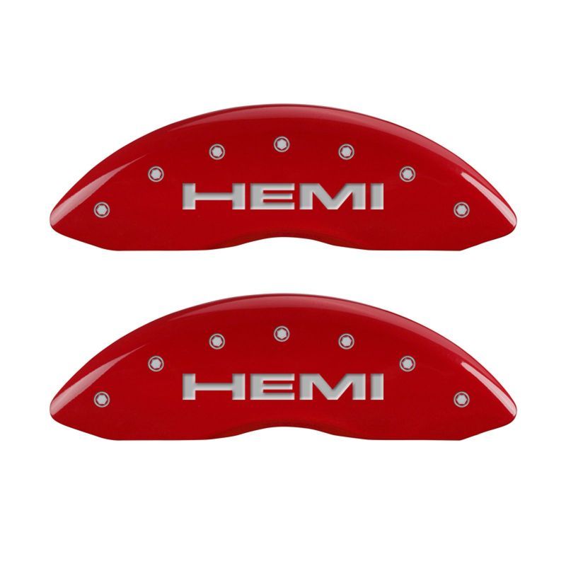 MGP 4 Caliper Covers Engraved Front & Rear Hemi Red finish silver ch-Caliper Covers-MGP-MGP55001SHEMRD-SMINKpower Performance Parts