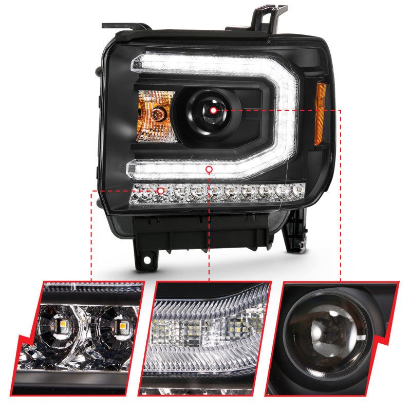 ANZO 2016-2019 Gmc Sierra 1500 Projector Headlight Plank Style Black w/ Sequential Amber Signal-tuningsupply.com