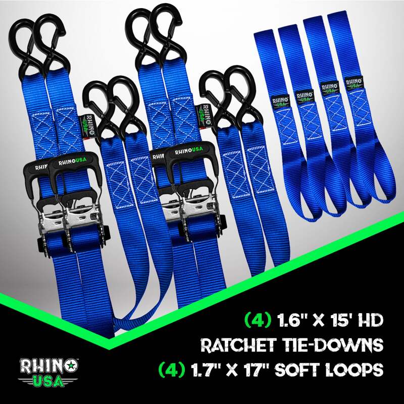 

Rhino USA TD-GC1.6X15-BLU - RSATD-GC1.6X15-BLU - Rhino USA Heavy Duty Ratchet Tie-Down 4-Pack Blue 1.6In X 15Ft - Shipped in Europe - Tuningsupply.com
