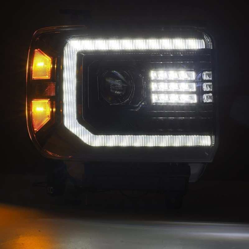 AlphaRex 14-18 GMC Sierra PRO-Series Proj Headlights Plank Style Black w/Activ Light/Seq Signal/DRL-tuningsupply.com