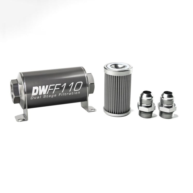 DeatschWerks Stainless Steel 10AN 100 Micron Universal Inline Fuel Filter Housing Kit (110mm)-tuningsupply.com