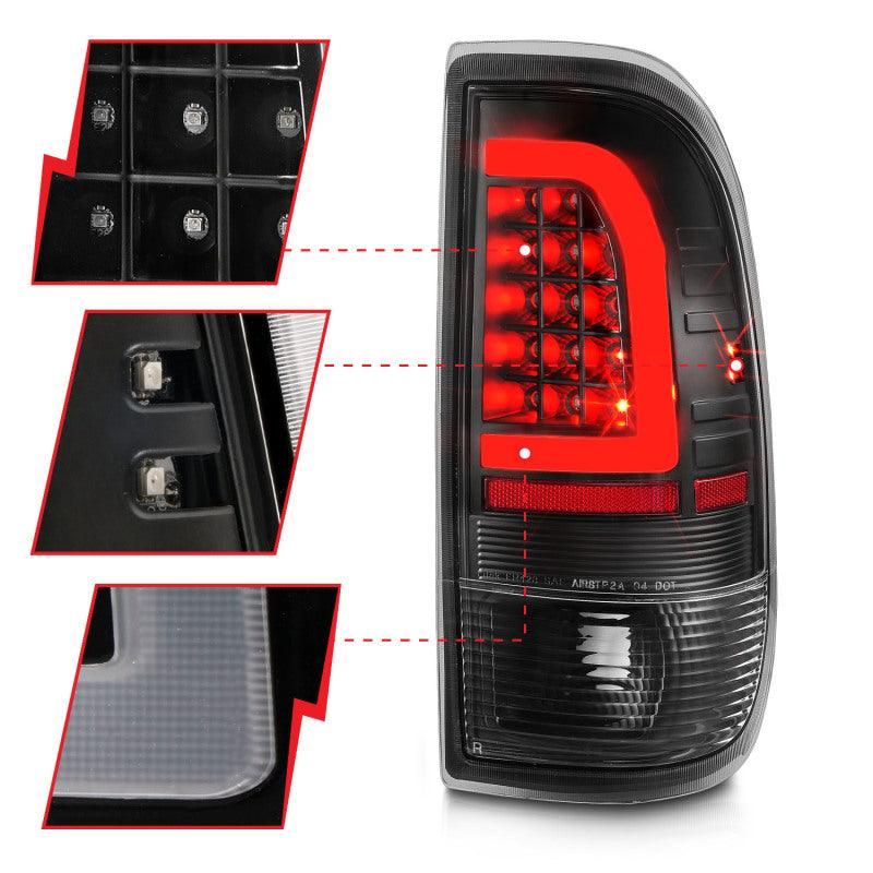 ANZO 1997-2003 Ford F-150 LED Tail Lights w/ Light Bar Black Housing Clear Lens-tuningsupply.com