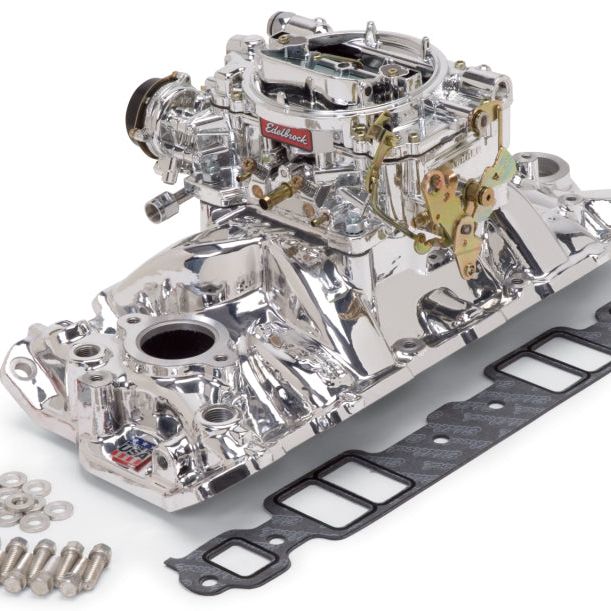 Edelbrock Manifold And Carb Kit Performer Eps Small Block Chevrolet 1957-1986 Natural Finish-tuningsupply.com