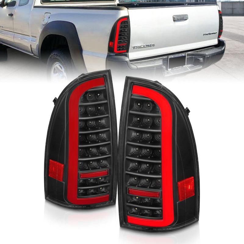 ANZO 05-15 Toyota Tacoma Full LED Tail Lights w/Light Bar Sequential Black Housing Clear Lens-tuningsupply.com