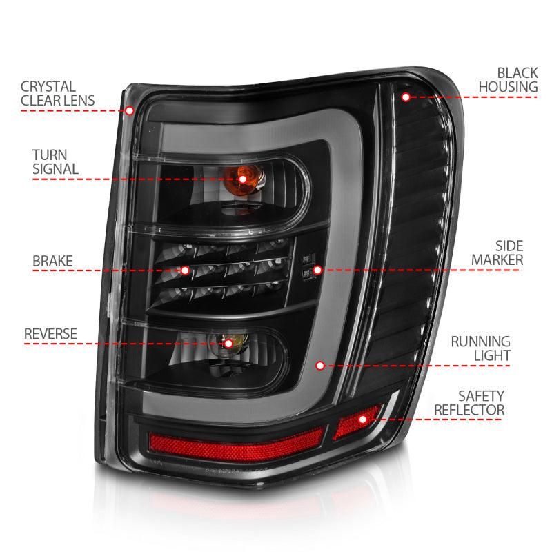 ANZO 1999-2004 Jeep Grand Cherokee LED Tail Lights w/ Light Bar Black Housing Clear Lens-tuningsupply.com