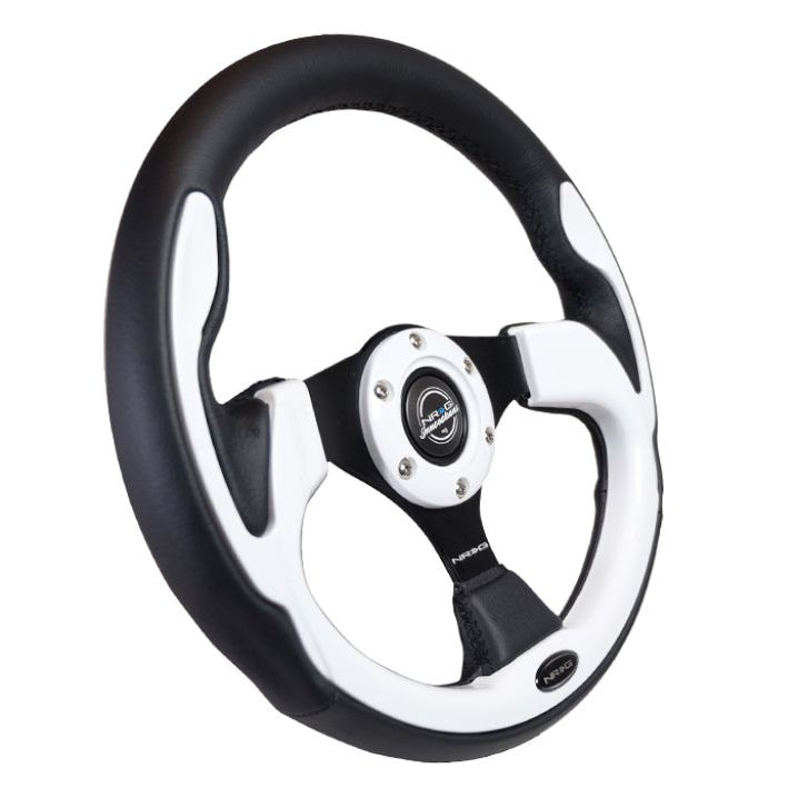 NRG Reinforced Steering Wheel (320mm) Blk w/White Trim & 4mm 3-Spoke-tuningsupply.com