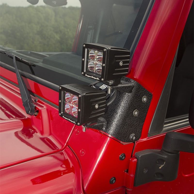 Rugged Ridge 97-06 Jeep Wrangler TJ Textured Black Dual A-Pillar Light Mount - SMINKpower Performance Parts RUG11232.36 Rugged Ridge