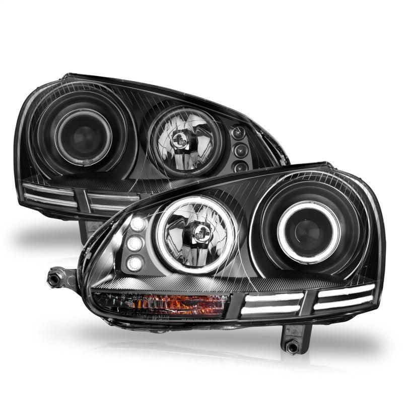 ANZO 2006-2009 Volkswagen Rabbit Projector Headlights w/ Halo Black (CCFL)-tuningsupply.com