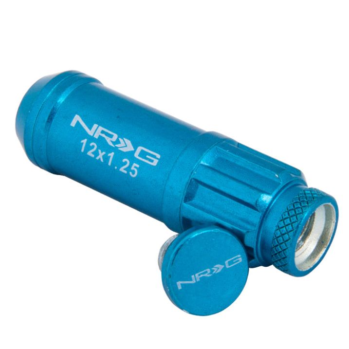 NRG 700 Series M12 X 1.25 Steel Lug Nut w/Dust Cap Cover Set 21 Pc w/Locks & Lock Socket - Blue-tuningsupply.com