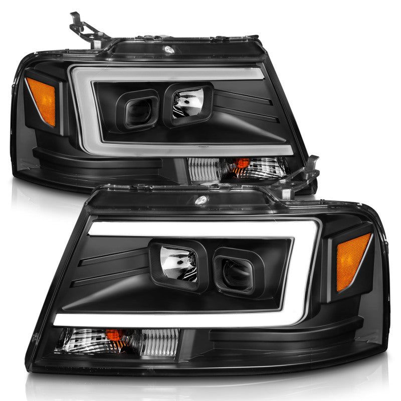 ANZO 2004-2008 Ford  F-150 Projector Headlights w/ Light Bar Black Housing-tuningsupply.com