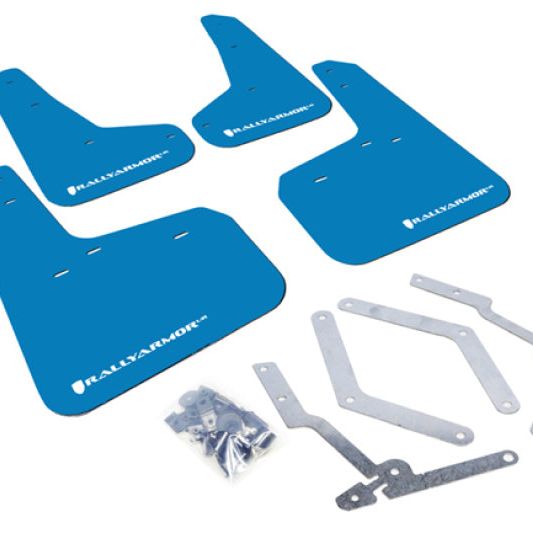 Rally Armor 12-19 Ford Focus ST / 16-19 RS Nitrous Blue UR Mud Flap w/White Logo-tuningsupply.com