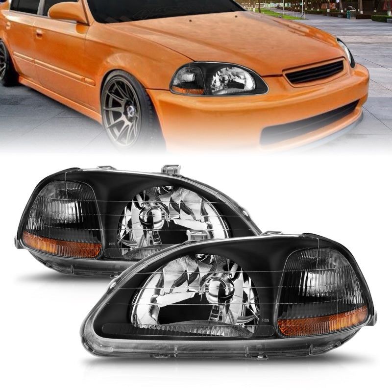 ANZO 1996-1998 Honda Civic Crystal Headlights Black-tuningsupply.com