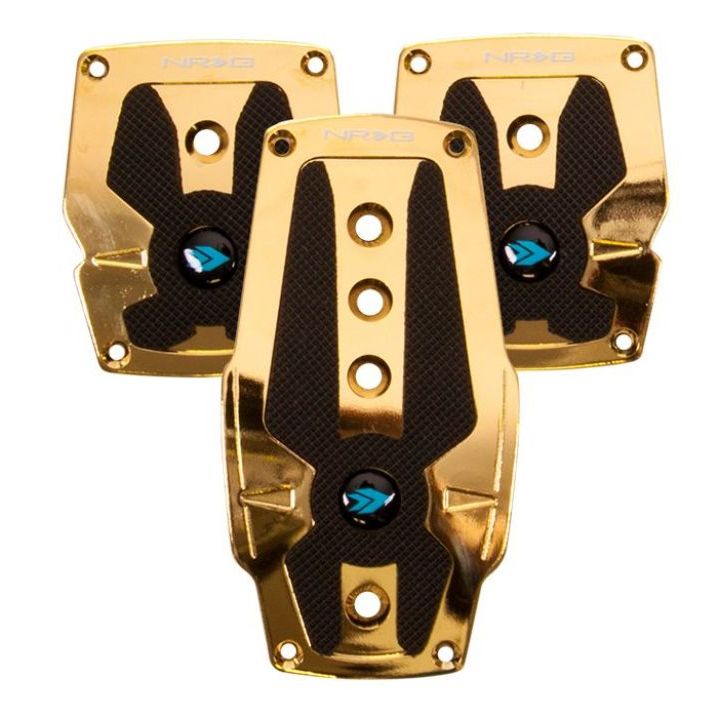 NRG Aluminum Sport Pedal M/T - Chrome Gold w/Black Rubber Inserts-tuningsupply.com