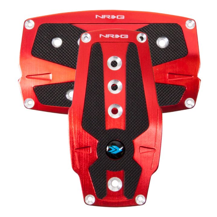 NRG Brushed Aluminum Sport Pedal A/T - Red w/Black Rubber Inserts-tuningsupply.com