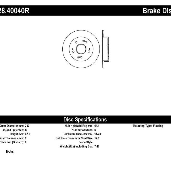 StopTech 06-07 Acura CSX (Canada) / 06-09 Honda Civic / 97-01 Prelude Drilled Right Rear Rotor-Brake Rotors - Drilled-Stoptech-STO128.40040R-SMINKpower Performance Parts