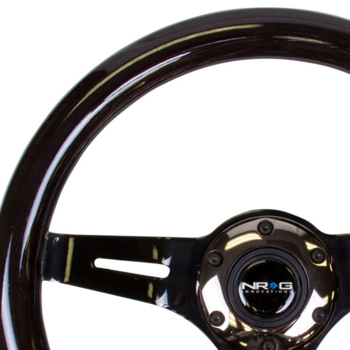 NRG Classic Wood Grain Steering Wheel (310mm) Black w/Black Chrome 3-Spoke Center-tuningsupply.com