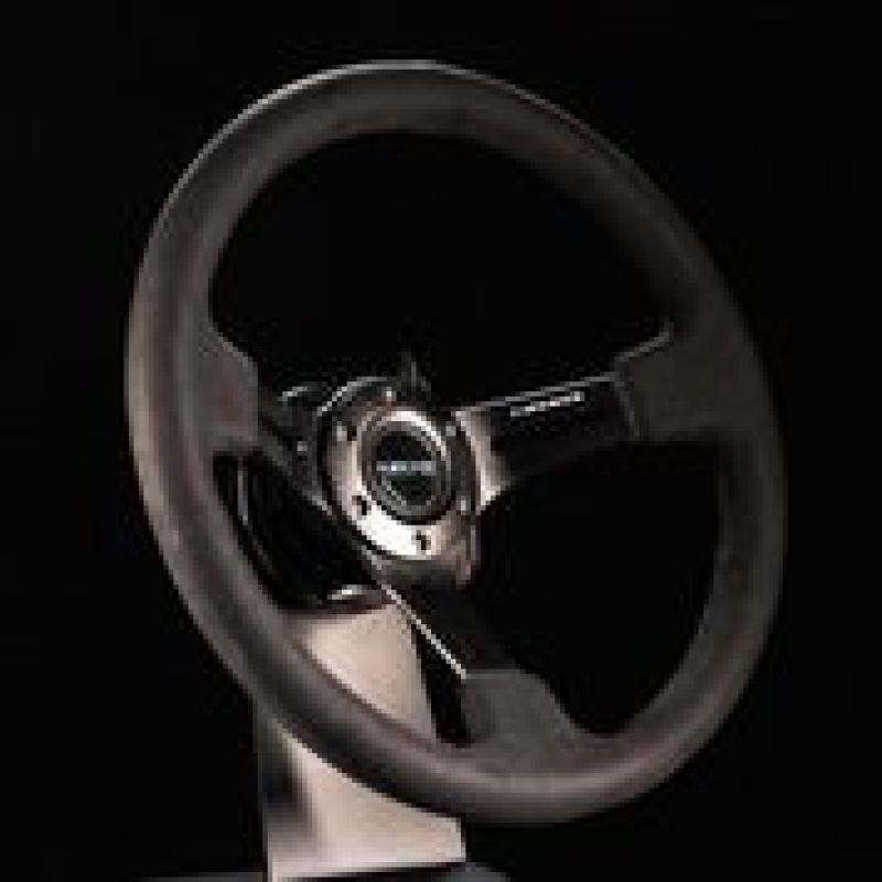 NRG Reinforced Steering Wheel (350mm / 3in. Deep) Black Leather w/ Alcantara Stitching-tuningsupply.com