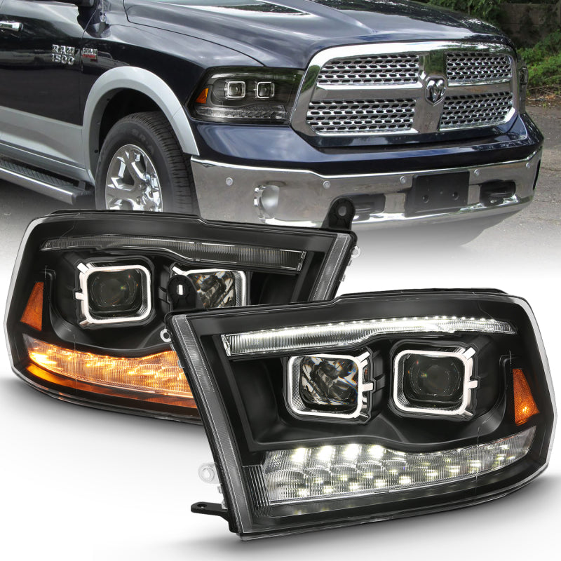 ANZO 2009-2018 Dodge Ram 1500 Projector H.L. Switchback Black Amber-tuningsupply.com