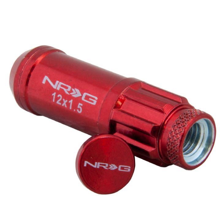 NRG 700 Series M12 X 1.5 Steel Lug Nut w/Dust Cap Cover Set 21 Pc w/Locks & Lock Socket - Red-tuningsupply.com