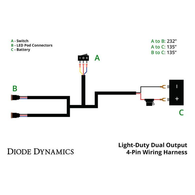 Diode Dynamics Light Duty Dual Output 3-way 4-pin Wiring Harness-tuningsupply.com