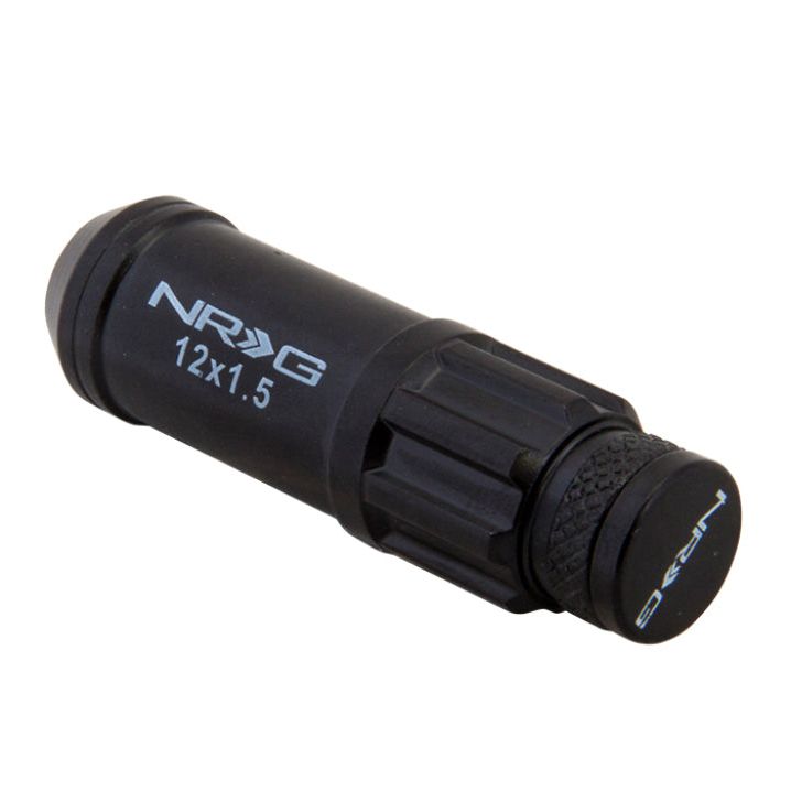 NRG 700 Series M12 X 1.5 Steel Lug Nut w/Dust Cap Cover Set 21 Pc w/Locks & Lock Socket - Black-tuningsupply.com