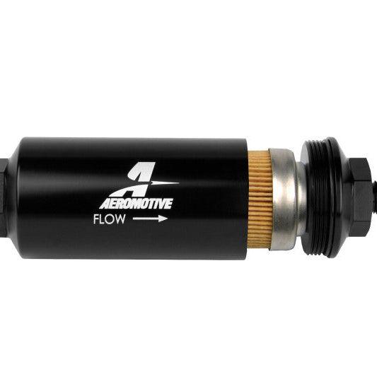 Aeromotive In-Line Filter - (AN-6 Male) 10 Micron Fabric Element Bright Dip Black Finish-tuningsupply.com