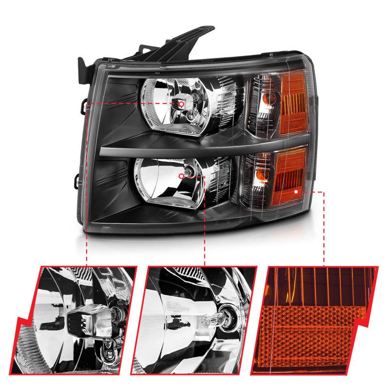 ANZO 2007-2013 Chevrolet Silverado Crystal Headlights Black-tuningsupply.com