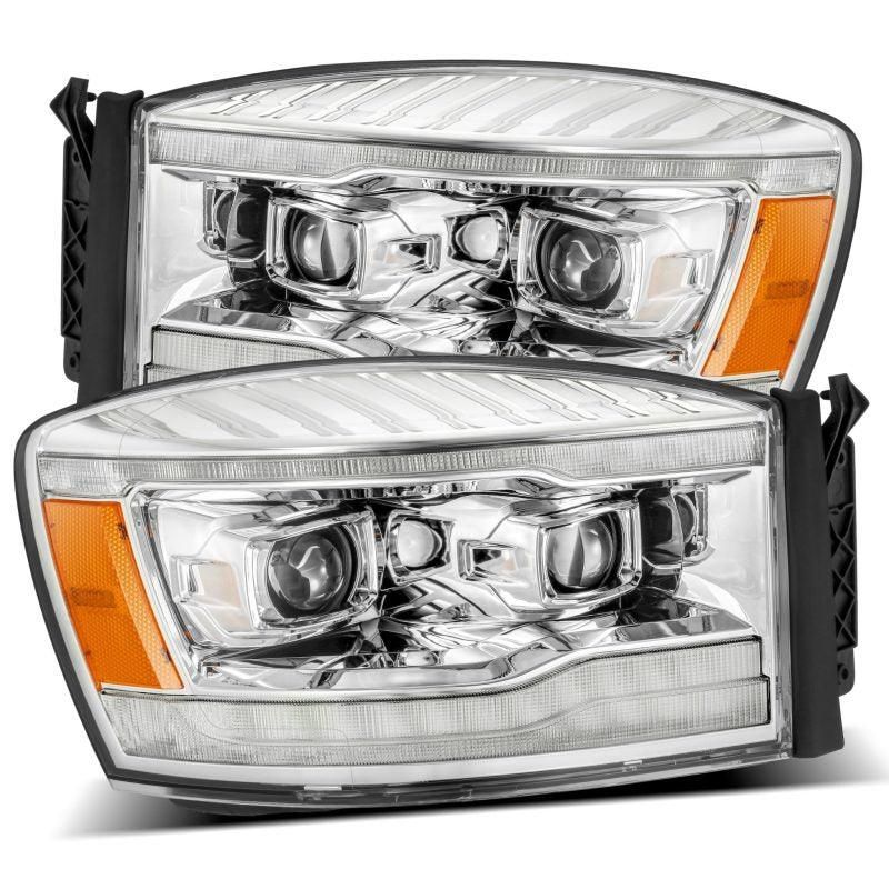 AlphaRex 06-08 Dodge Ram 1500HD LUXX LED Projector Headlights Plank Style Chrome w/Seq Signal/DRL-tuningsupply.com