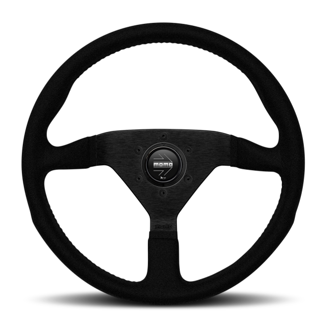 Momo Montecarlo Alcantara Steering Wheel 320 mm - Black/Black Stitch/Black Spokes-tuningsupply.com