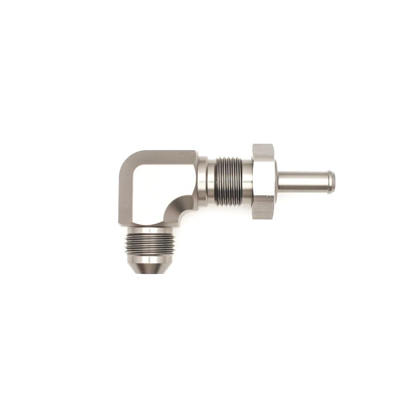 DeatschWerks 8AN Male Flare To 5/16in. Male Barb Bulkhead Adapter 90-Degree (Incl. Nut)-tuningsupply.com