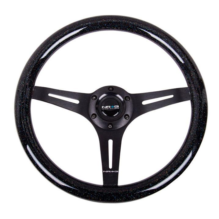 NRG Classic Wood Grain Steering Wheel (350mm) Black Sparkled Grip w/Black 3-Spoke Center-Steering Wheels-NRG-NRGST-015BK-BSB-SMINKpower Performance Parts