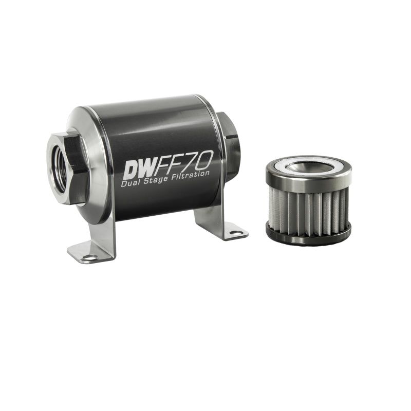 DeatschWerks Stainless Steel 10AN 10 Micron Universal Inline Fuel Filter Housing Kit (70mm)-tuningsupply.com