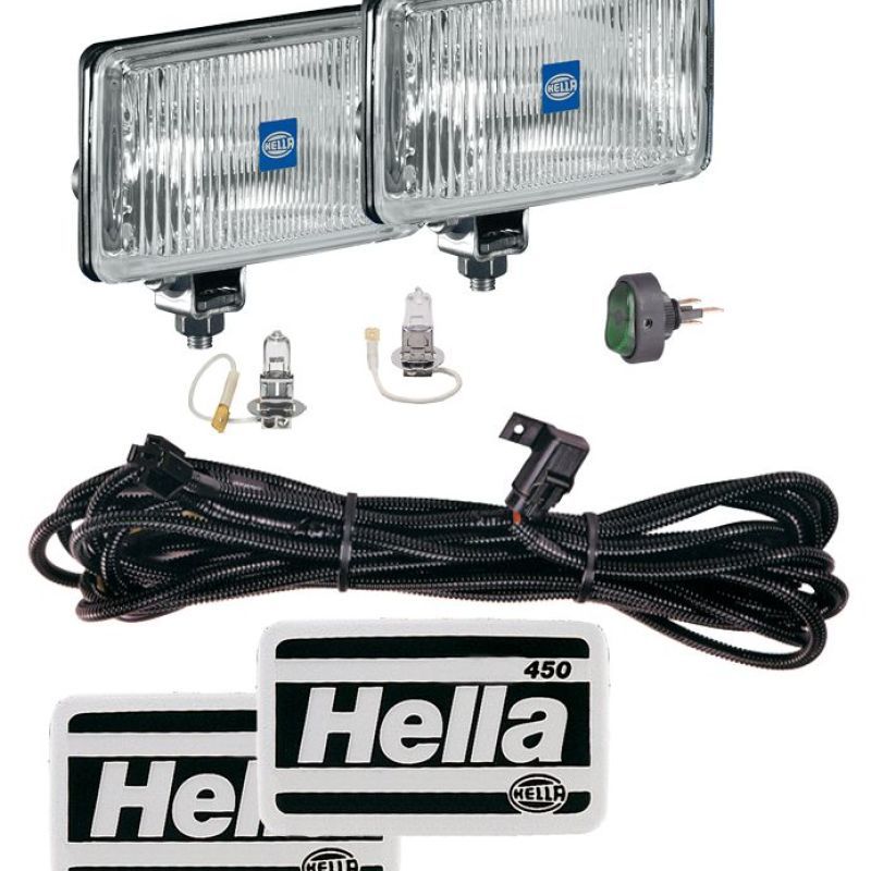 Hella 450 H3 12V SAE/ECE Fog Lamp Kit Clear - Rectangle (Includes 2 Lamps)-tuningsupply.com