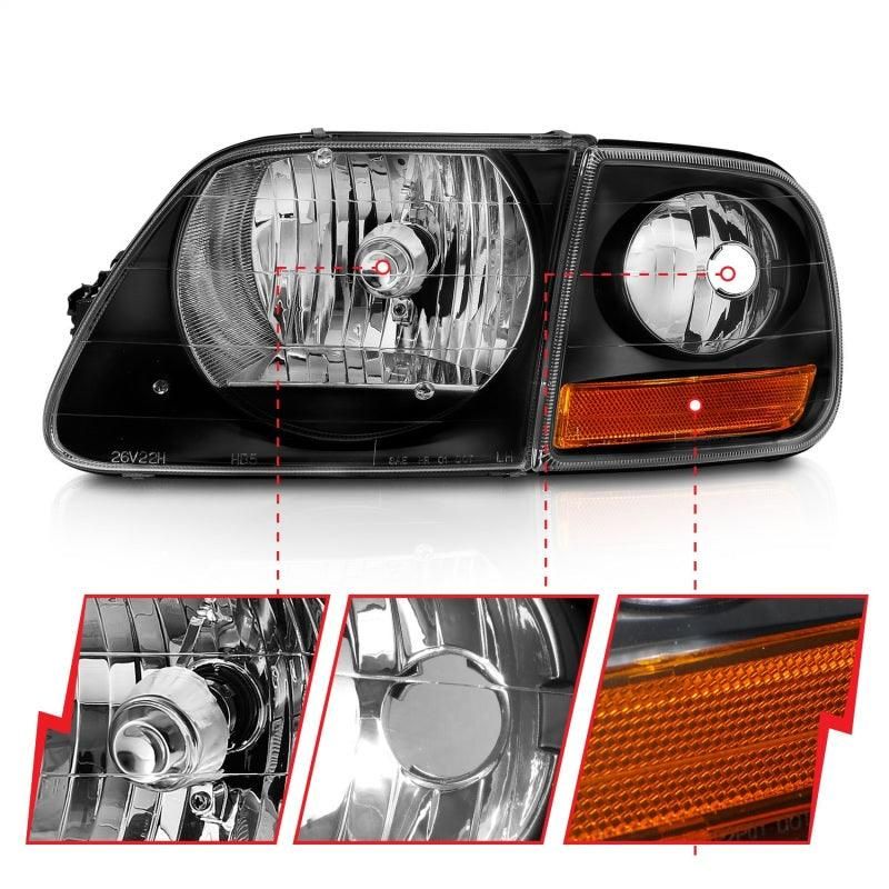 ANZO 1997-2003 Ford F150 Crystal Headlight Black w/ Parking Light-tuningsupply.com