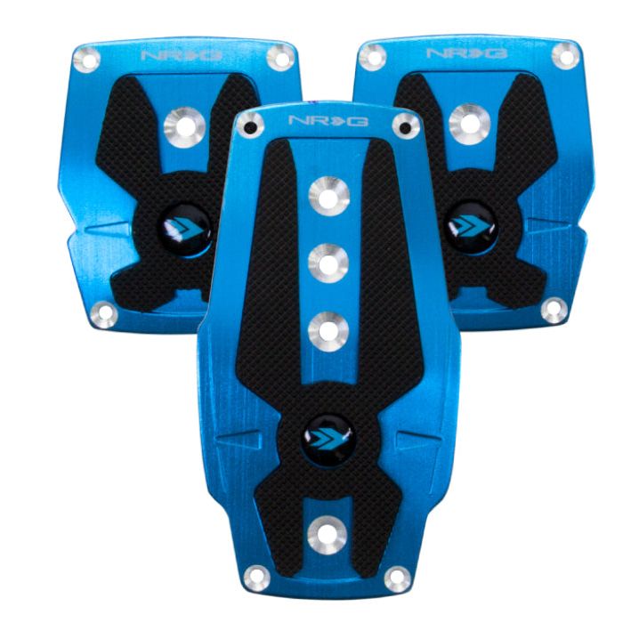 NRG Brushed Aluminum Sport Pedal M/T - Blue w/Black Rubber Inserts-tuningsupply.com