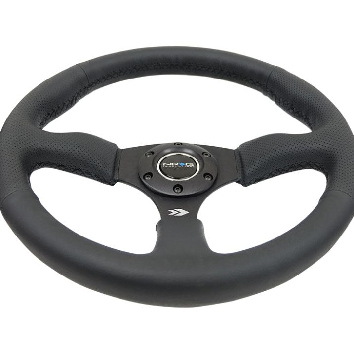 NRG Reinforced Steering Wheel (350mm / 2.5in. Deep) Blk Leather Comfort Grip w/5mm Matte Blk Spokes-Steering Wheels-NRG-NRGRST-023MB-R-SMINKpower Performance Parts