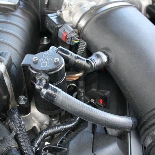 J&L 11-17 Ford Mustang GT (w/Roush/VMP Supercharger) Driver Side Oil Separator 3.0 - Black Anodized-tuningsupply.com