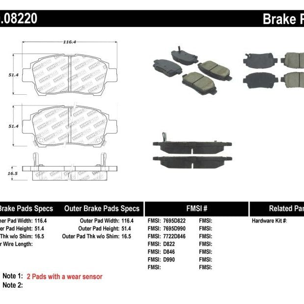 StopTech Performance 00-05 Spyder MR2 / 00 Celica GT / 04-07 xA/xB Front Brake Pads-Brake Pads - Performance-Stoptech-STO309.08220-SMINKpower Performance Parts