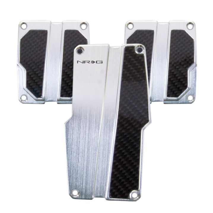 NRG Brushed Aluminum Sport Pedal M/T - Silver w/Black Carbon - SMINKpower Performance Parts NRGPDL-100SL NRG