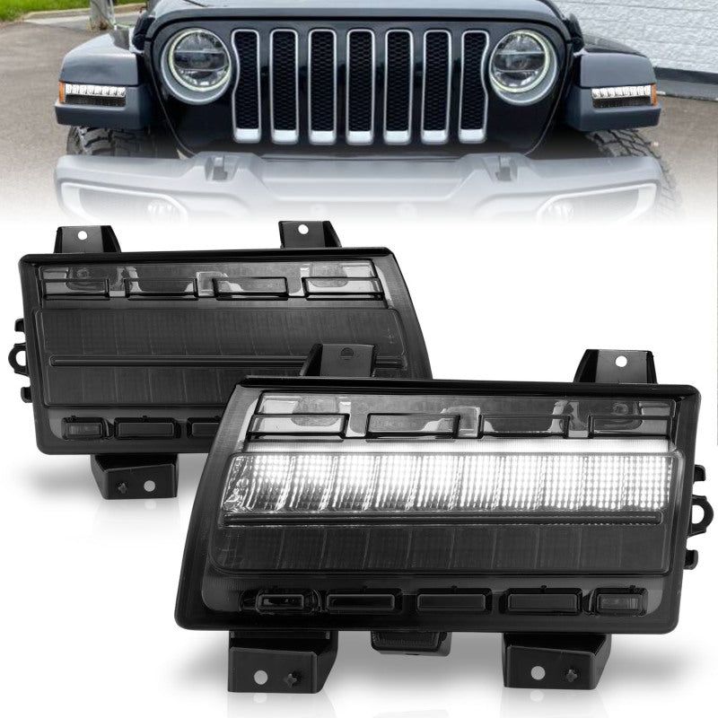 ANZO 2018-2021 Jeep Wrangler LED Side Markers Chrome Housing Smoke Lens w/ Seq. Signal Low Config-tuningsupply.com