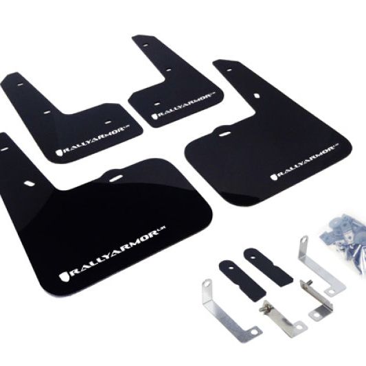 Rally Armor 12-18 Hyundai Veloster Black UR Mud Flap w/ White Logo-tuningsupply.com