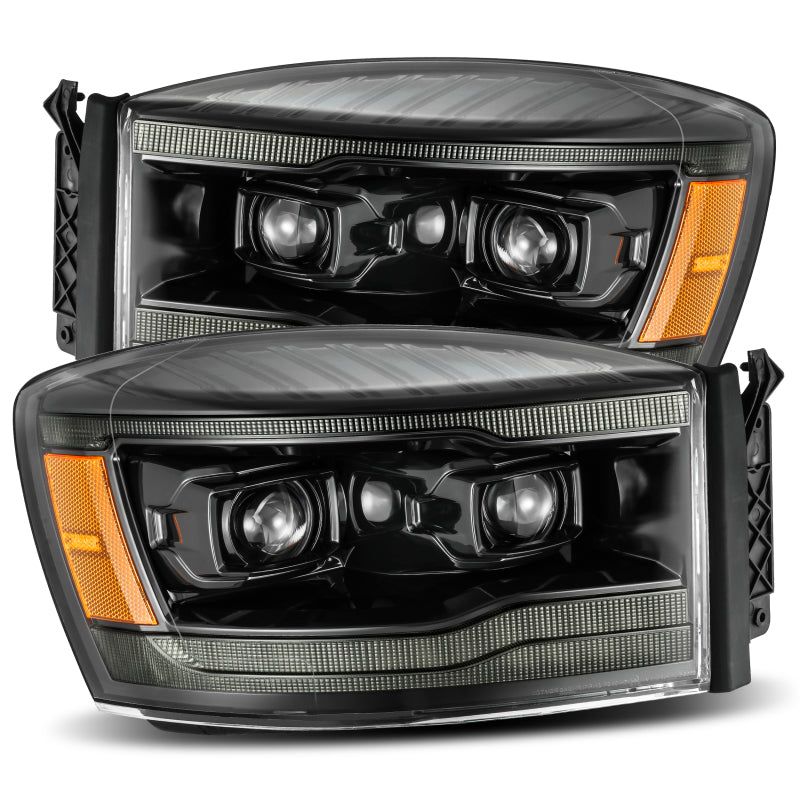 AlphaRex 06-08 Dodge Ram 1500HD PRO-Series Proj Headlights Plank Style Alpha Black w/Seq Signal/DRL-tuningsupply.com