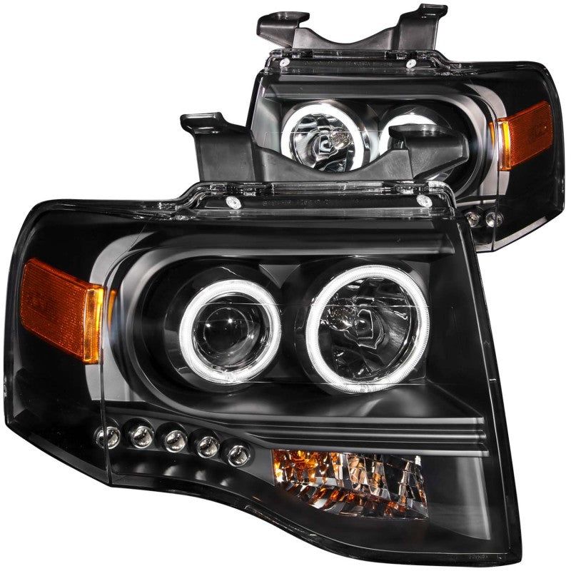 ANZO 2007-2014 Ford Expedition Projector Headlights w/ Halo Black-tuningsupply.com