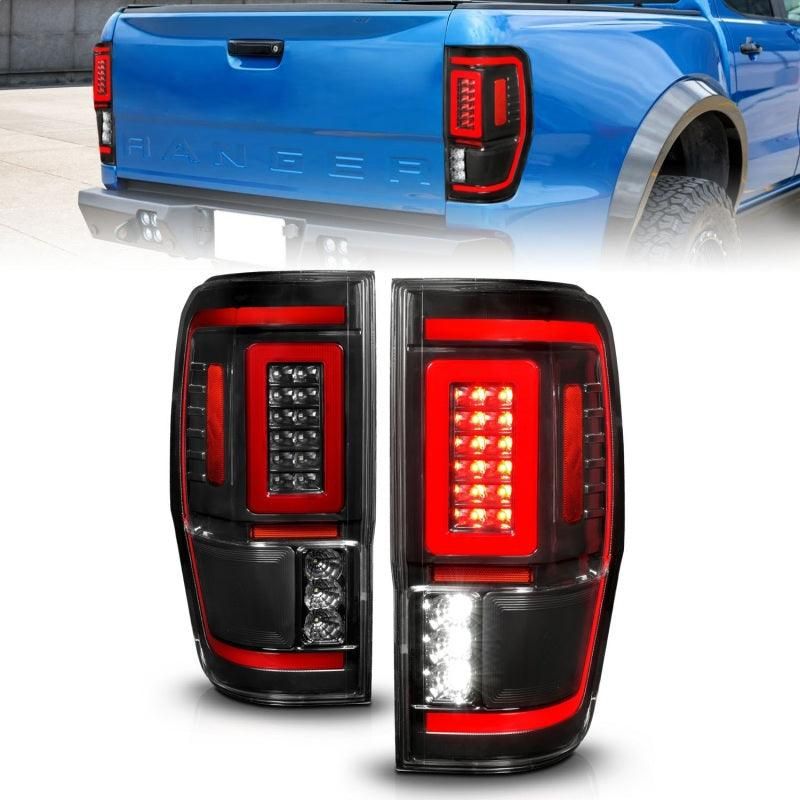 ANZO 19-22 Ford Ranger Full LED Taillights w/ Lightbar Sequential Signal Black Housing/Clear Lens-tuningsupply.com