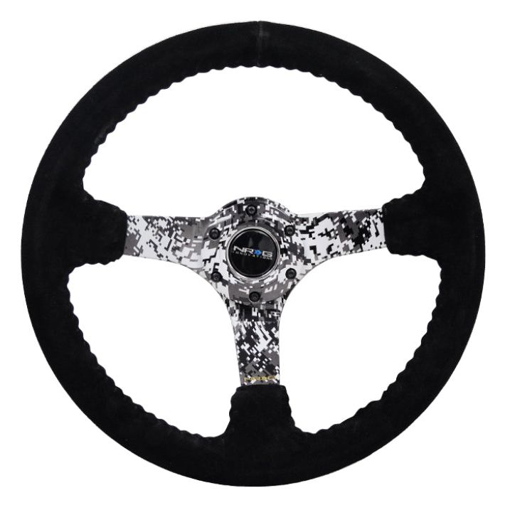 NRG Reinforced Steering Wheel (350mm / 3in. Deep) Blk Suede w/Hydrodipped Digi-Camo Spokes-tuningsupply.com