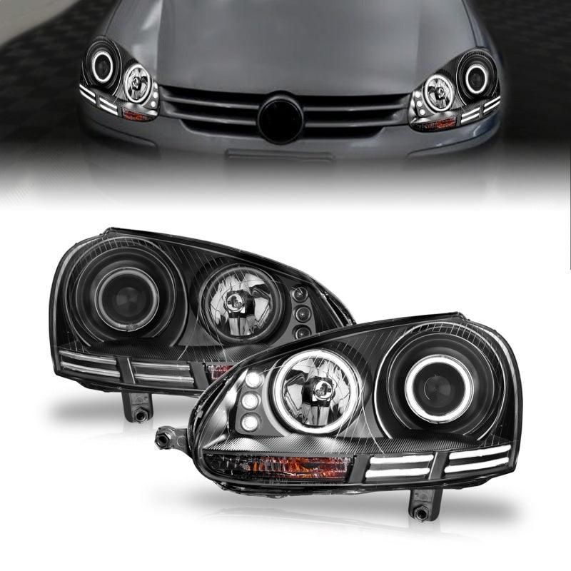 ANZO 2006-2009 Volkswagen Rabbit Projector Headlights w/ Halo Black (CCFL)-tuningsupply.com