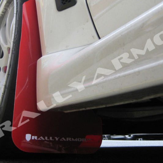 Rally Armor 08-17 Mitsubishi EVO X Red UR Mud Flap w/ White Logo-tuningsupply.com