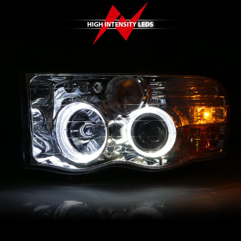 ANZO 2002-2005 Dodge Ram 1500 Projector Headlights w/ Halo Chrome Clear Amber-tuningsupply.com