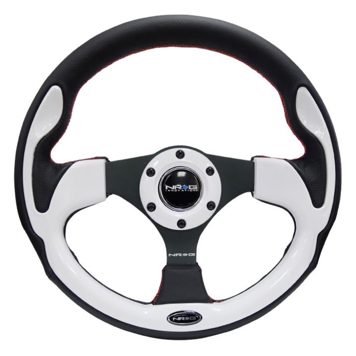 NRG Reinforced Steering Wheel (320mm) Blk w/White Trim & 4mm 3-Spoke-tuningsupply.com