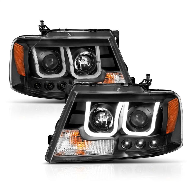 ANZO 2004-2008 Ford F-150 Projector Headlights w/ U-Bar Black-tuningsupply.com